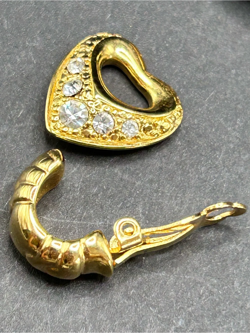 Joan Rivers Gold‎ Tone Clip On Heart Hoop Earrings with Crystal Accents